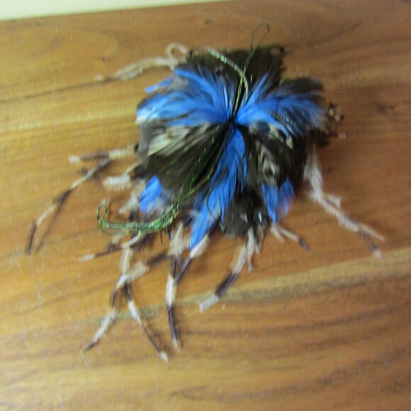 feather flower hair clip or brooch Fascinator hand made by ME! Brown blue (447B) - Picture 1 of 5